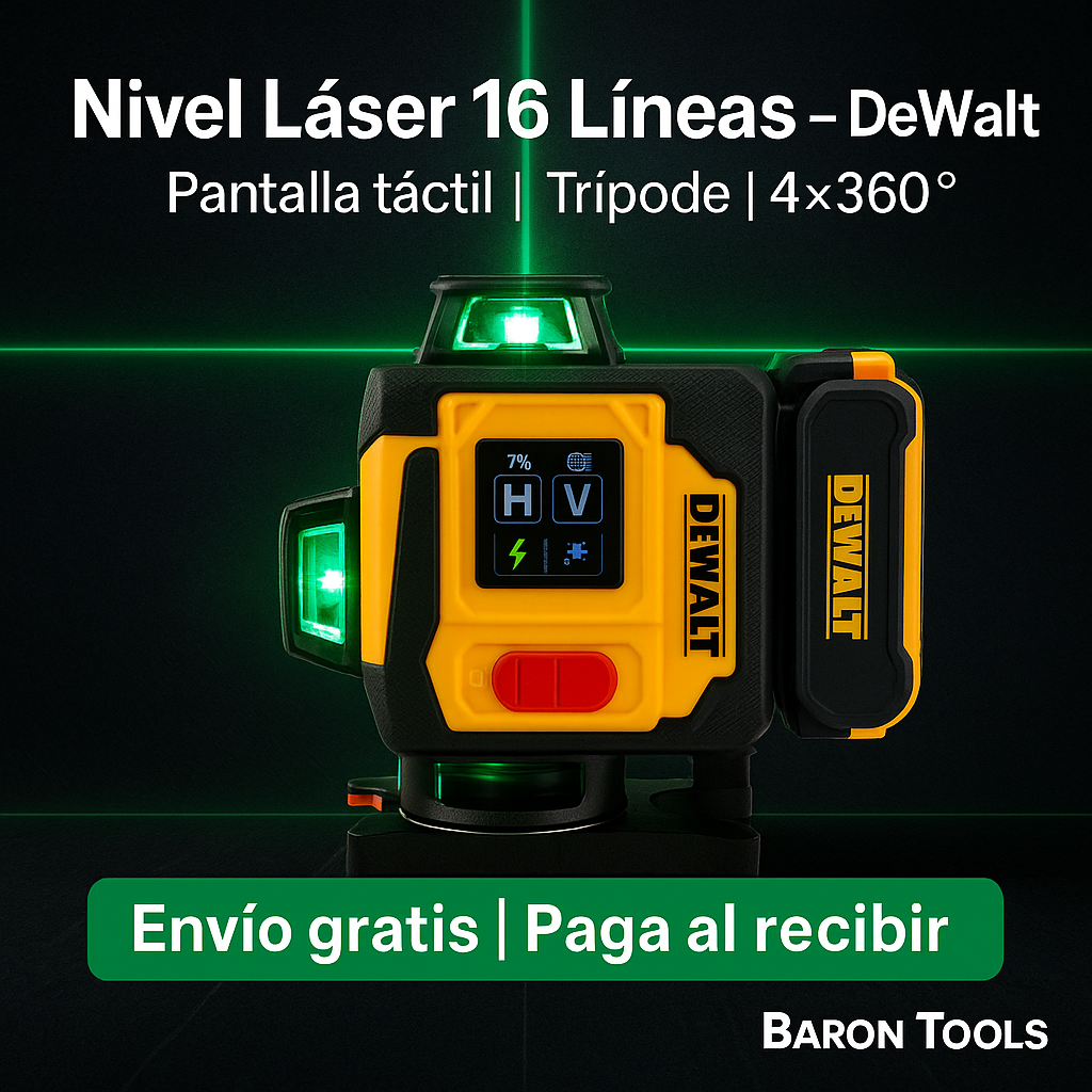 Nivel Láser 16 Líneas con Trípode y Pantalla Táctil – DeWALT | 4 planos 360° | Autonivelante