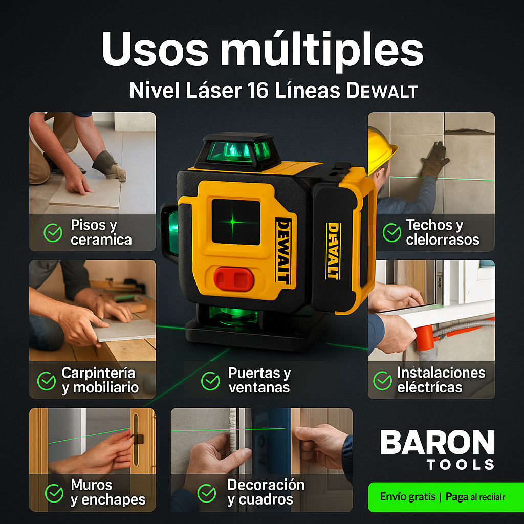 Nivel Láser 16 Líneas con Trípode y Pantalla Táctil – DeWALT | 4 planos 360° | Autonivelante