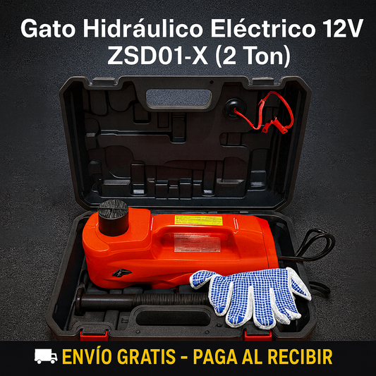 Gato Hidráulico Eléctrico 12V ZSD01-X (2 Ton) con Maletín | Elevación rápida y segura