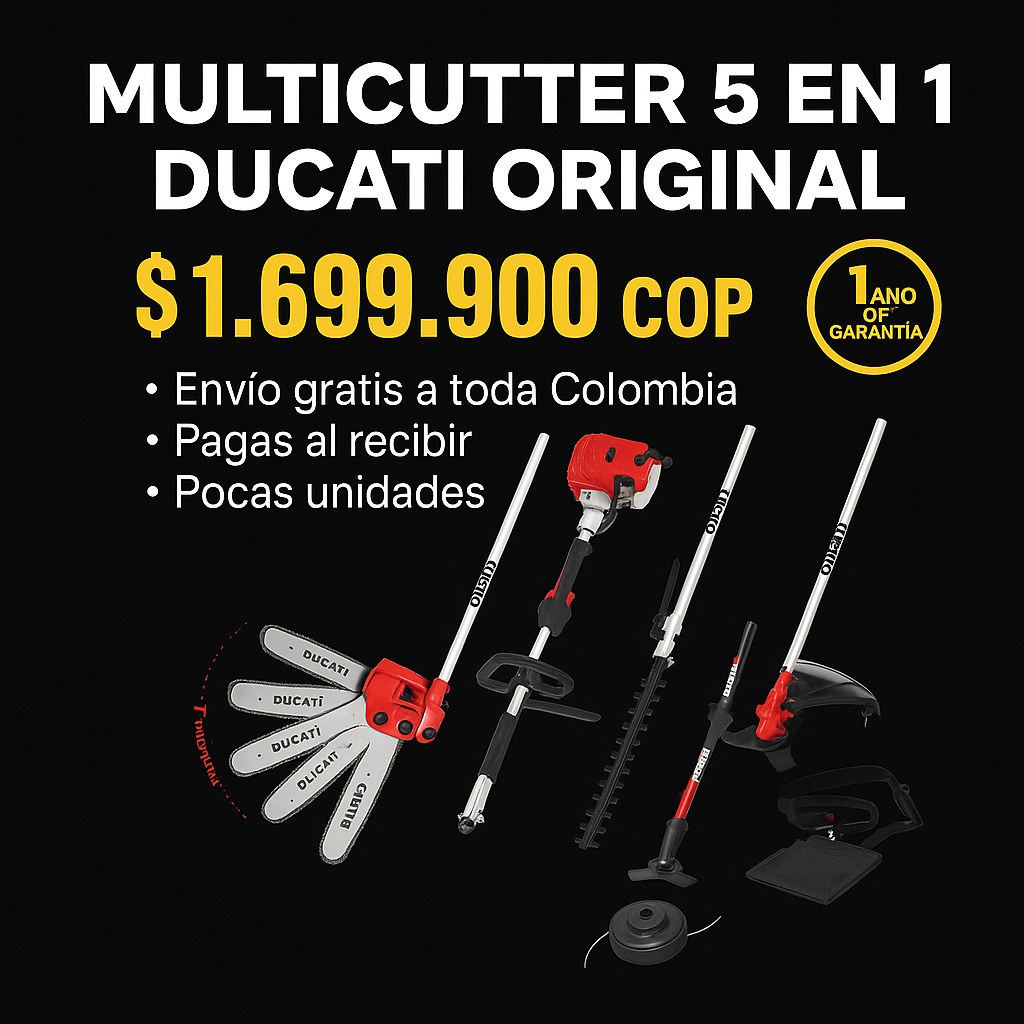 KIT MULTICUTTER DUCATI ORIGINAL / GUADAÑA / MOTOSIERRA / CORTASETOS MULTIFUNCIÓN 5 EN 1 / 1 AÑO DE GARANTIA
