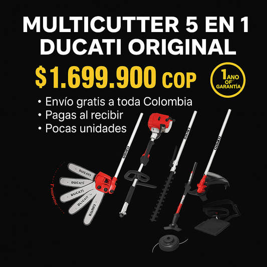 KIT MULTICUTTER DUCATI ORIGINAL / GUADAÑA / MOTOSIERRA / CORTASETOS MULTIFUNCIÓN 5 EN 1 / 1 AÑO DE GARANTIA