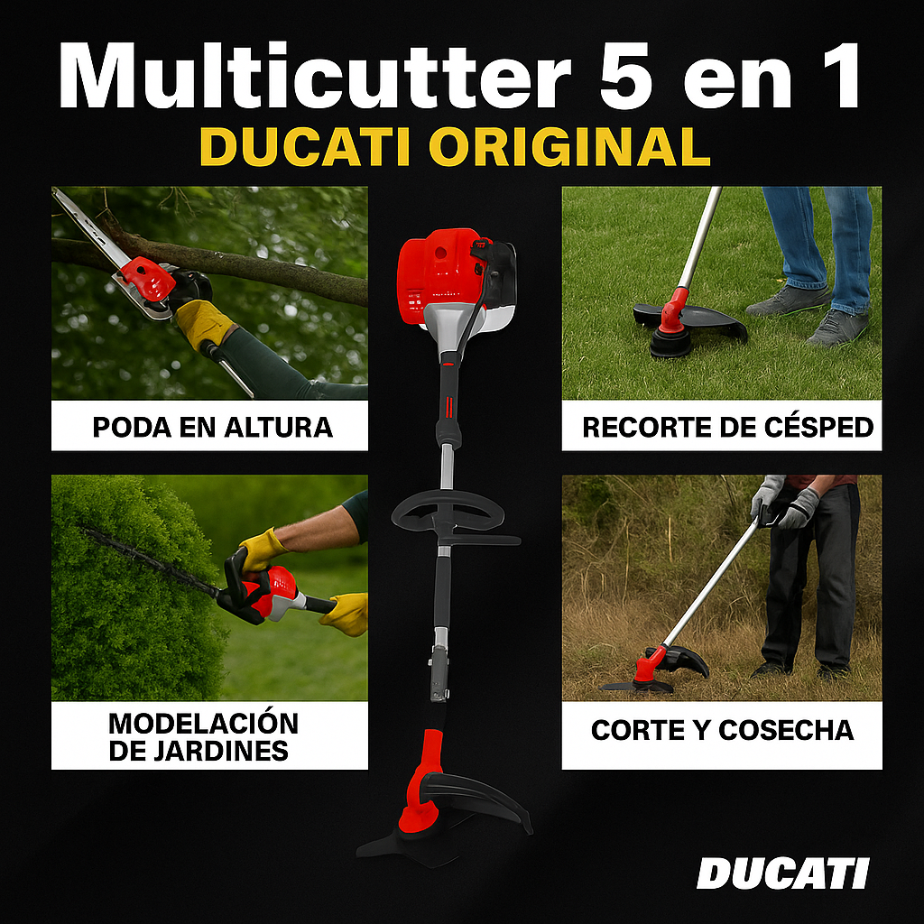 KIT MULTICUTTER DUCATI ORIGINAL / GUADAÑA / MOTOSIERRA / CORTASETOS MULTIFUNCIÓN 5 EN 1 / 1 AÑO DE GARANTIA