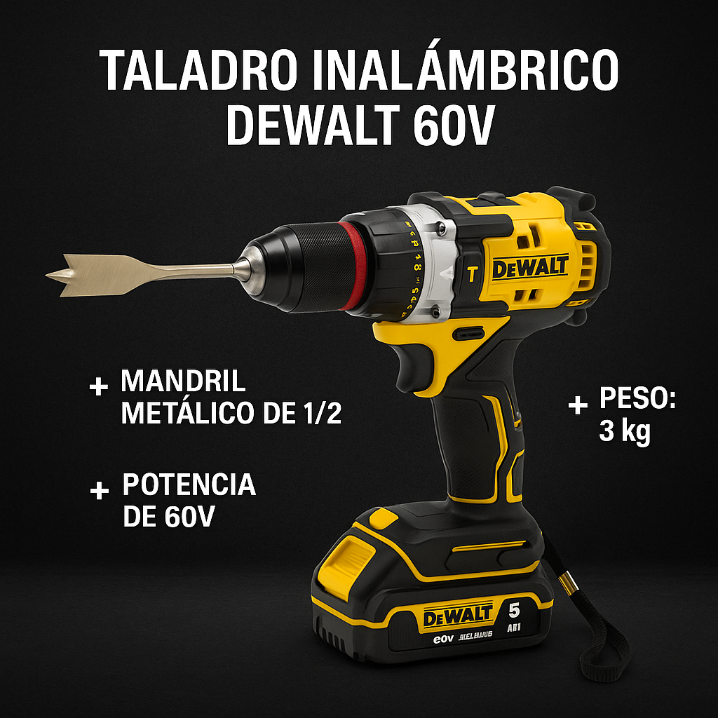 Taladro Inalámbrico DeWALT 60V – 3 en 1: perfora, atornilla y martilla
