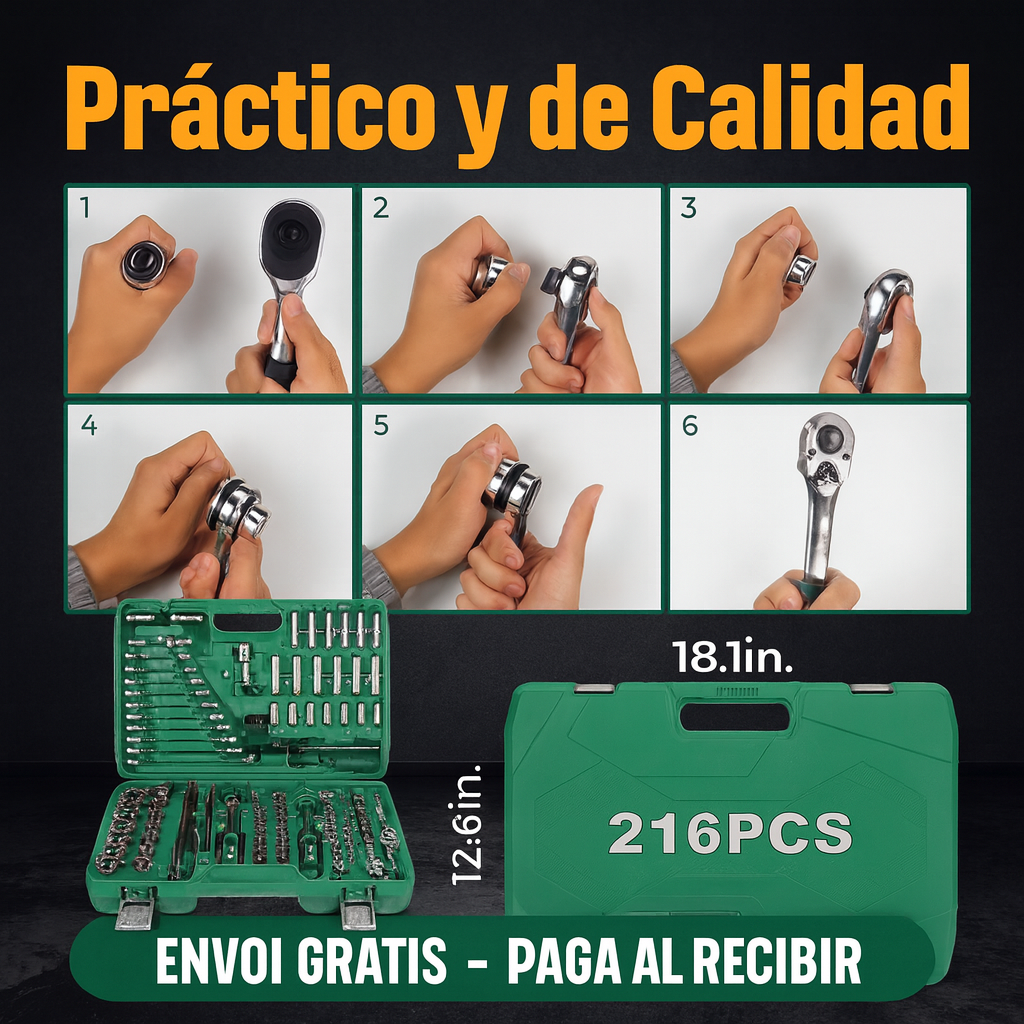Set  de Herramientas de 216 Piezas CR-V   – ¡Precisión y Resistencia para Todo Tipo Trabajo