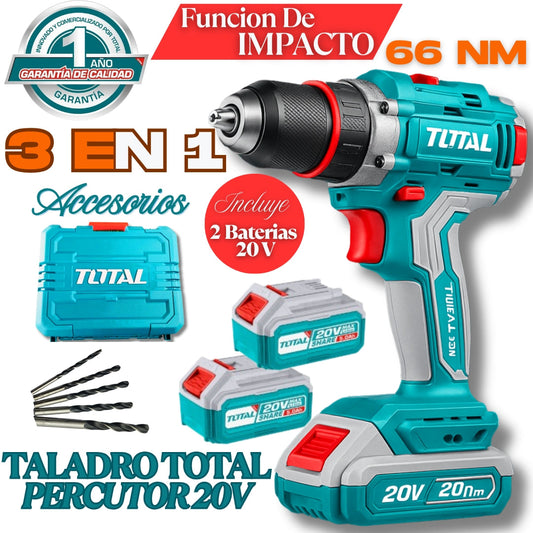 TALADRO INALÁMBRICO ORIGINAL TOTAL 66 NM – MOTOR BRUSHLESS Y GARANTÍA DE 1 AÑO INCLUIDA