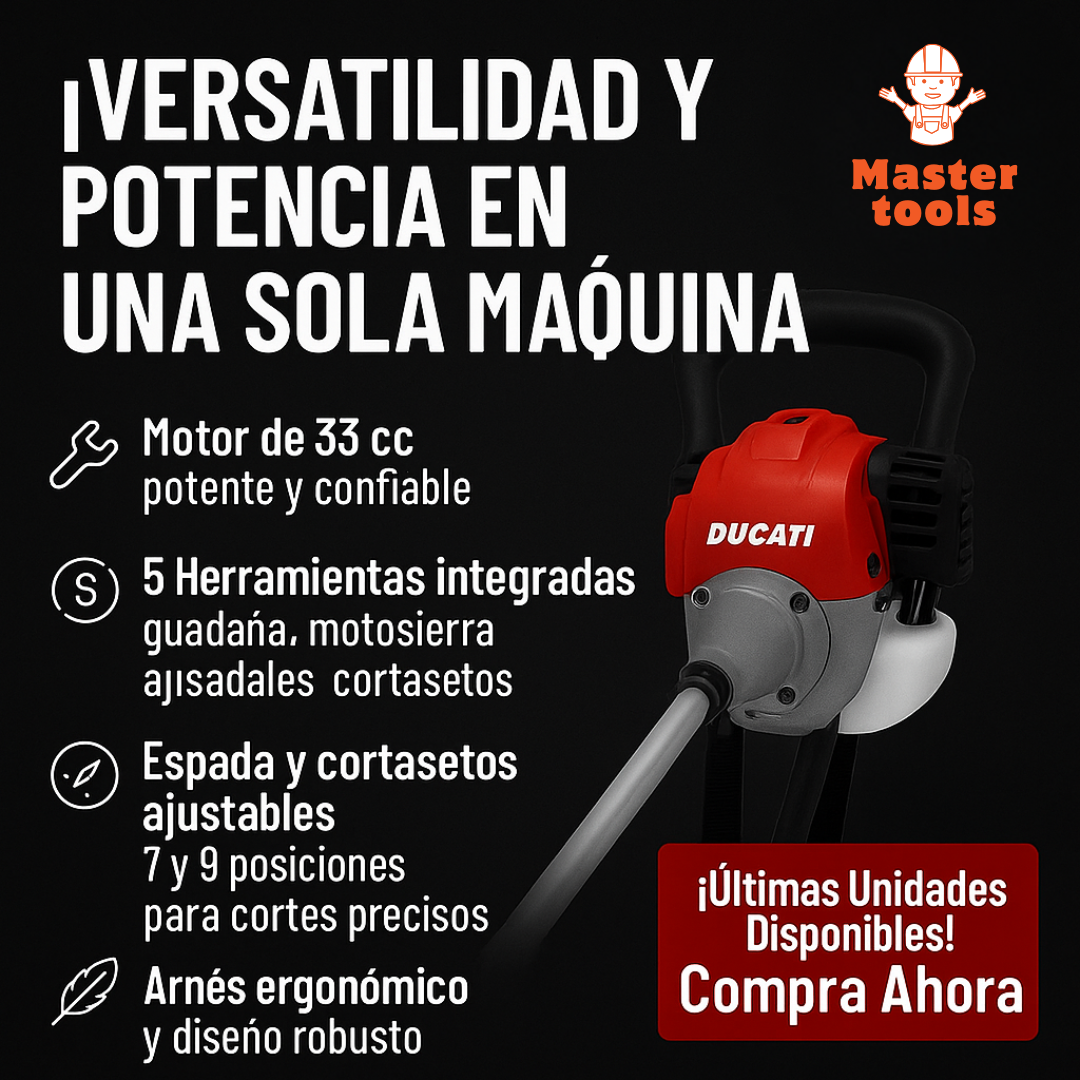 KIT MULTICUTTER DUCATI ORIGINAL / GUADAÑA / MOTOSIERRA / CORTASETOS MULTIFUNCIÓN 5 EN 1 / 1 AÑO DE GARANTIA