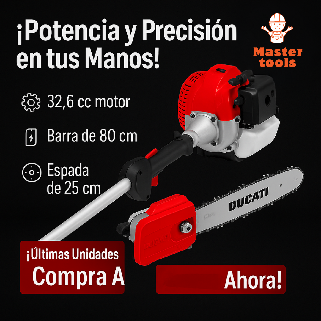 KIT MULTICUTTER DUCATI ORIGINAL / GUADAÑA / MOTOSIERRA / CORTASETOS MULTIFUNCIÓN 5 EN 1 / 1 AÑO DE GARANTIA