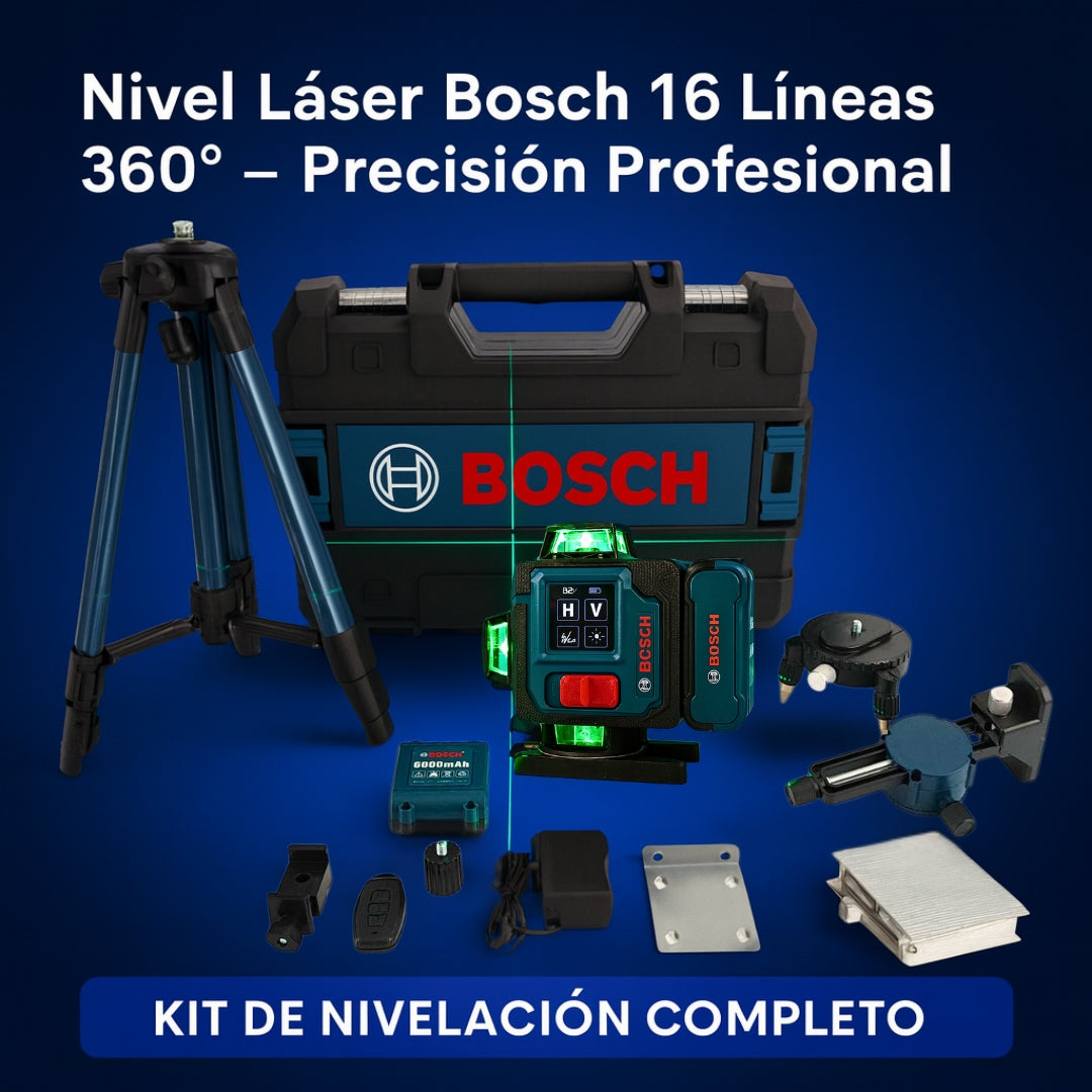 Nivel Laser Bosch 16 Líneas 360° - Kit Completo con Accesorios