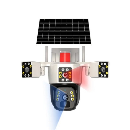 Cámara de Seguridad 4G - Funciona con Chip, Panel Solar y Triple Lente 360°