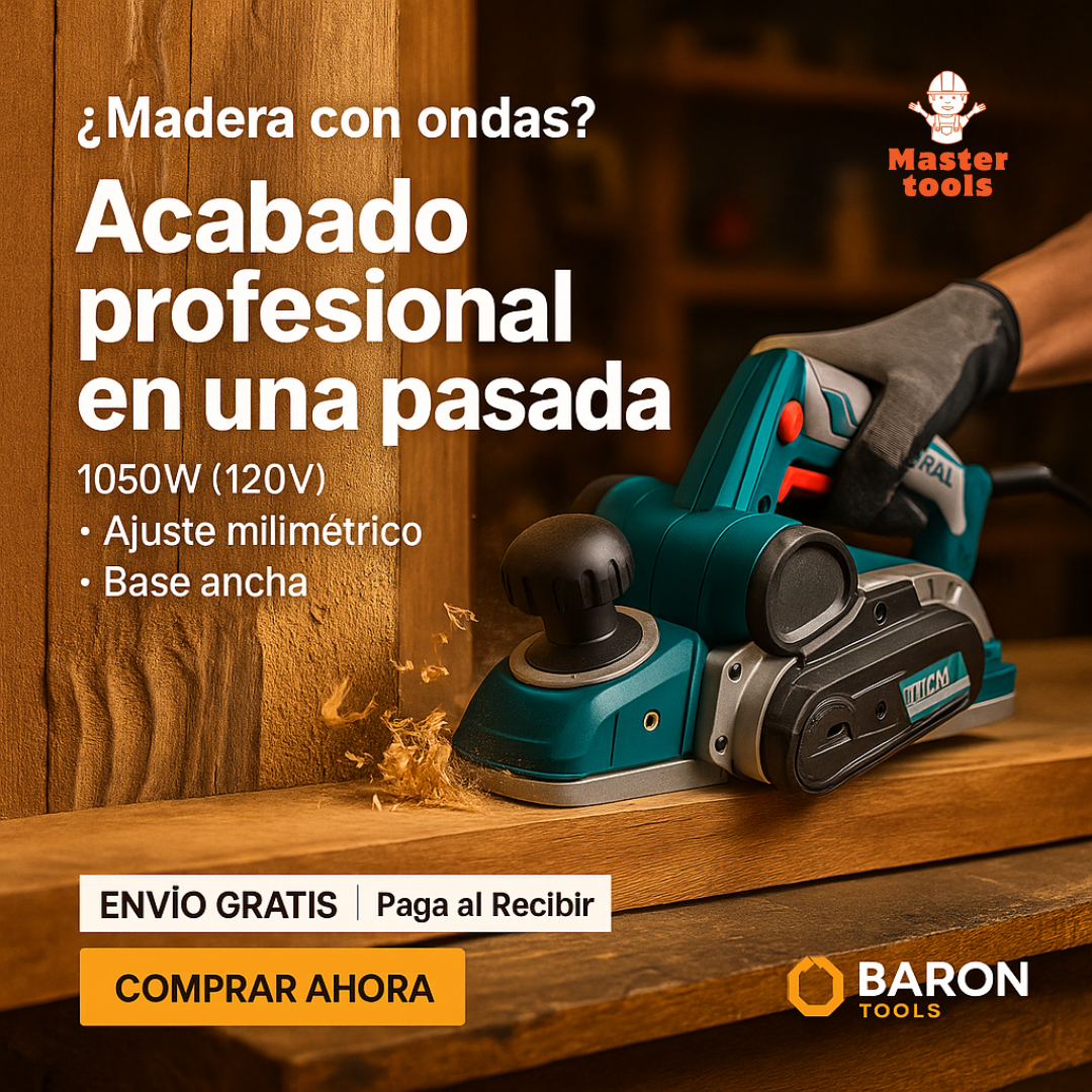 Cepillo Eléctrico 1050W (120V) — Acabado profesional en una pasada.