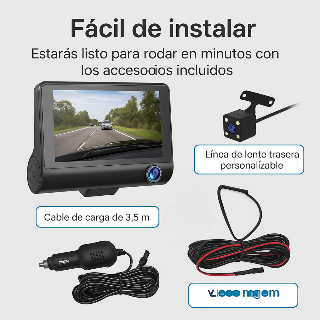 📦 Cámara DVR Tres Lentes para Auto – 1080p Full HD