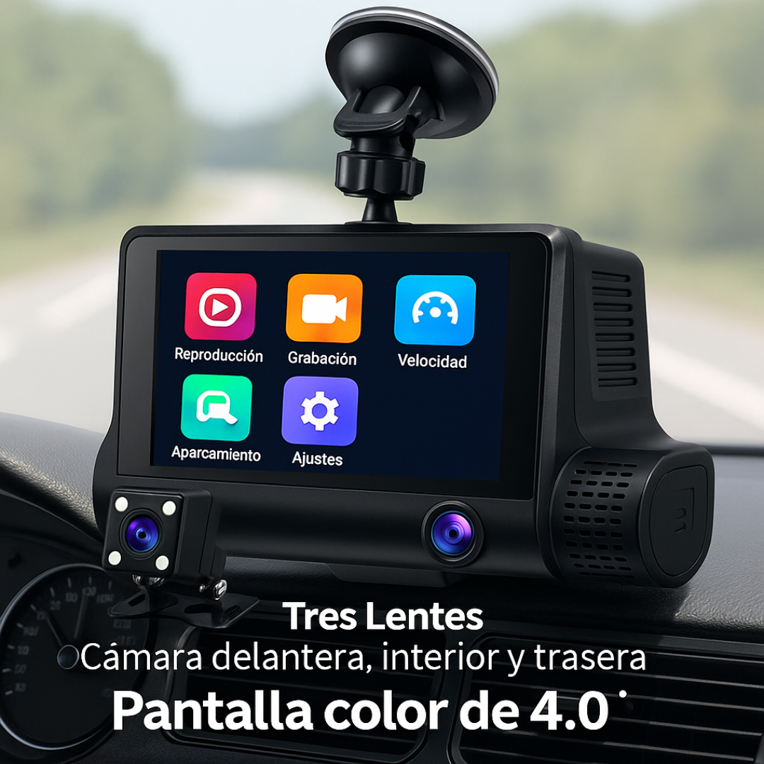 📦 Cámara DVR Tres Lentes para Auto – 1080p Full HD