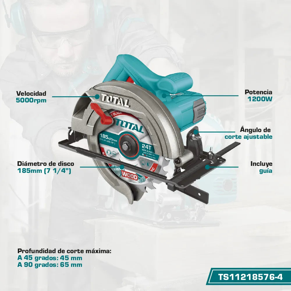 Potente Sierra Circular TOTAL 1200W 185 mm (7 1/4”) - 100% Original