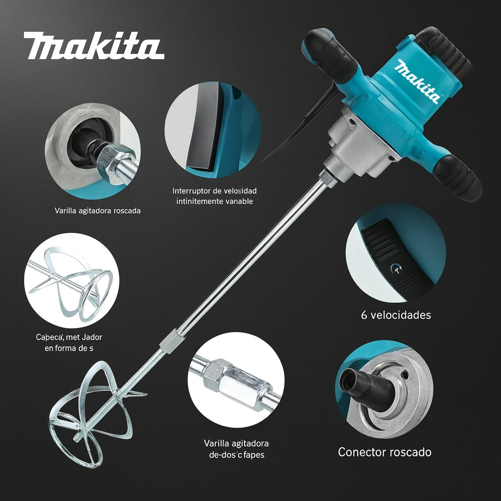 Mezclador Eléctrico Makita 2400W - 6 Velocidades Para Mezclas Perfectas y Rápidas.