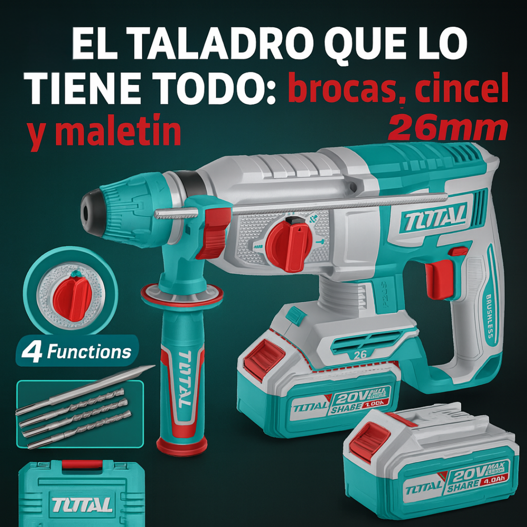 TALADRO ROTOMARTILLO INALAMBRICO TOTAL 20V BRUSHLESS SDS PLUS