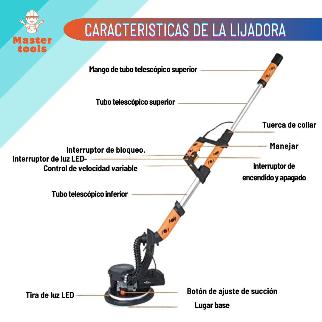 Lijadora eléctrica Excited Work de 750 W con 6 velocidades variables 500-1800, mango extensible