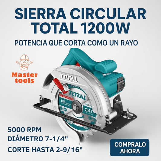 Potente Sierra Circular TOTAL 1200W 185 mm (7 1/4”) - 100% Original