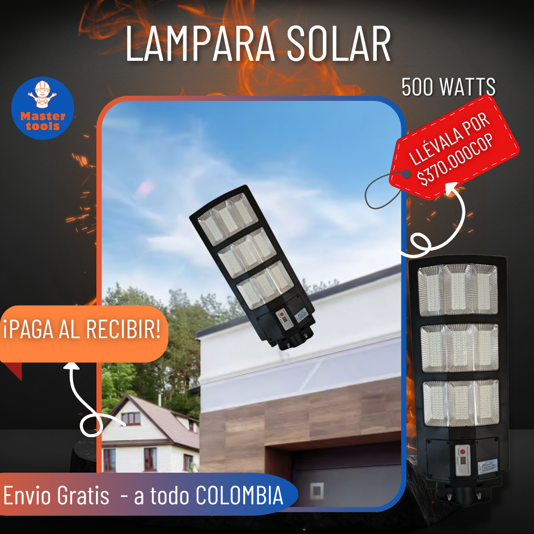 Lámpara Solar 500W – Grande (70 x 24 cm) + Obsequio: Tubo de Instalación – 1 Año de Garantía Real