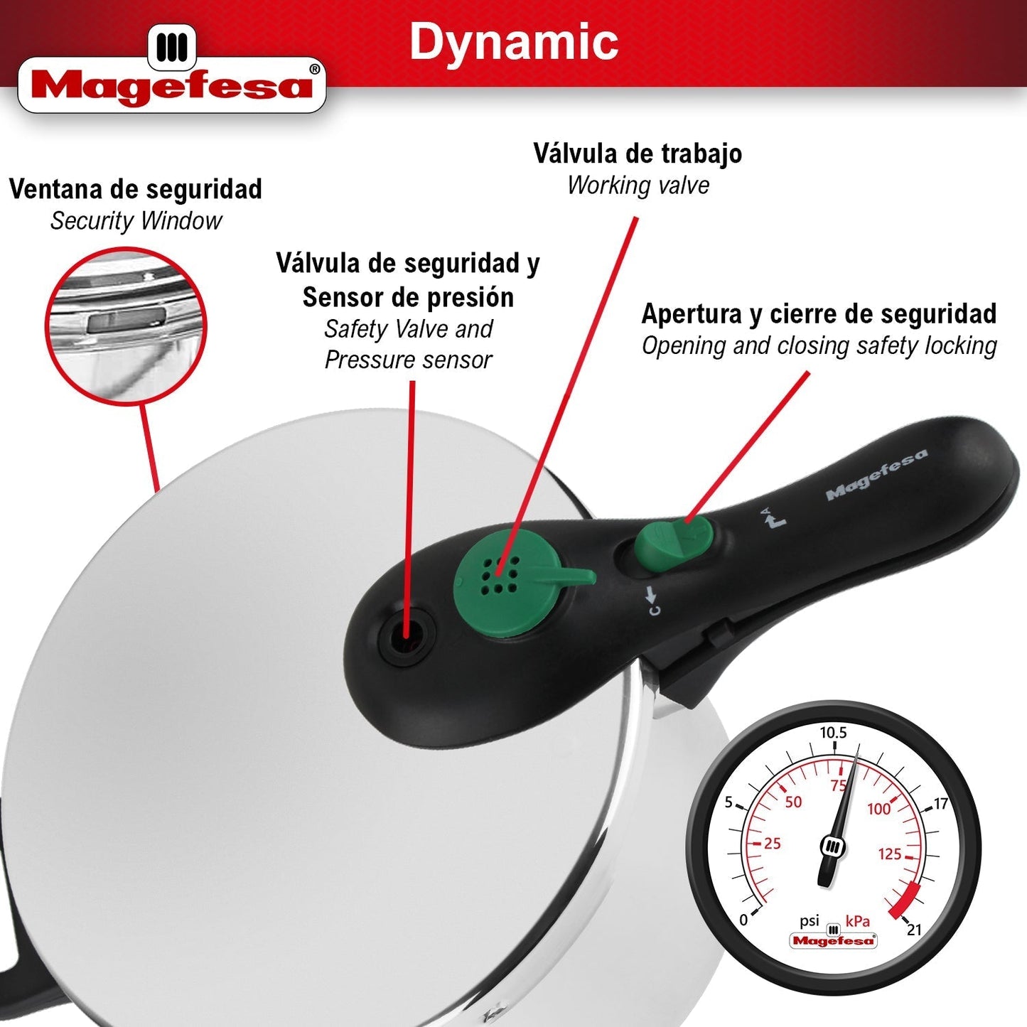 Olla De Presión Magefesa De Acero Inoxidable 8 Cuartos
