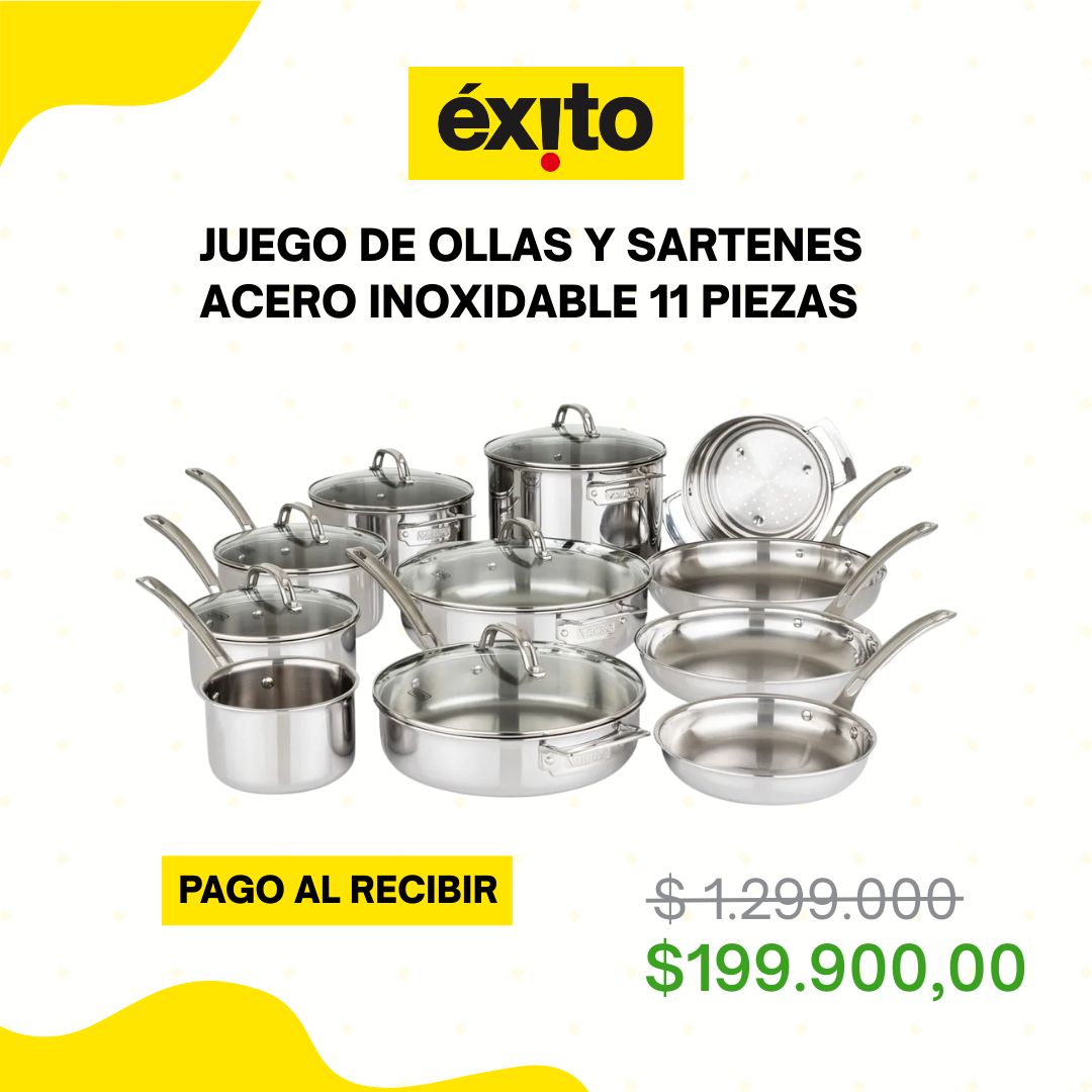 Juego de Ollas y Sartenes de Acero Inoxidable 11 piezas [PAGO CONTRA ENTREGA]