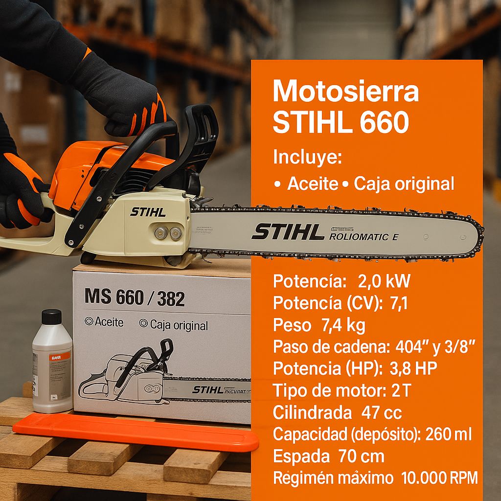 Motosierra Stihl MS 660 + Aceite y Caja