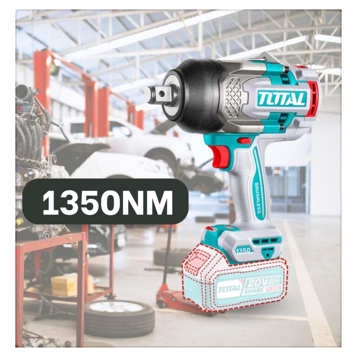 Llave de Impacto TOTAL Original 3/4” – 1350 Nm para Ajustar, 1900 Nm para Aflojar, con 1 Año de Garantía