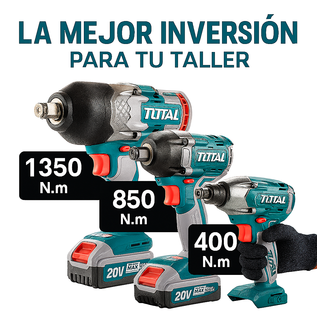Combo Triple Llave de Impacto Brushless 20V – 400NM / 850NM / 1350NM + Cargador + 2 Baterías 1 Año de Garantía