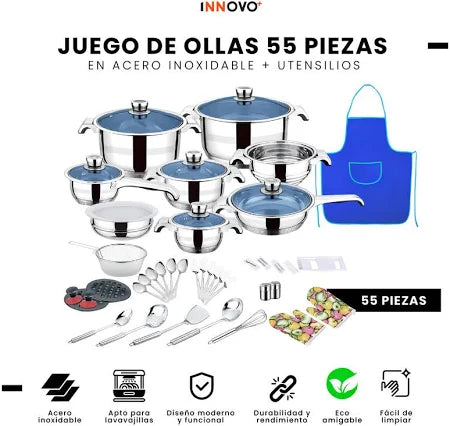 Juego De Ollas Y Sartenes 55 Piezas Acero Quirúrgico Inoxidable Premium Cook Ware